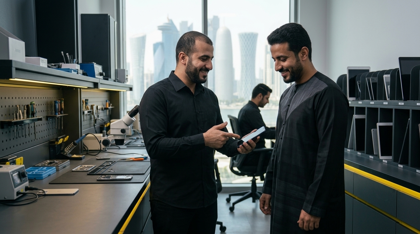 Technician with a customer